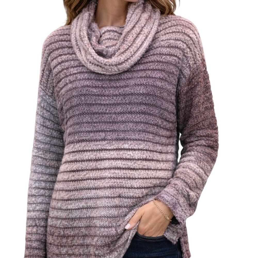 Coldwater Creek Cowl Neck Sweater Ombre‎ Ribbed Knit Blue Gray Size Small 8